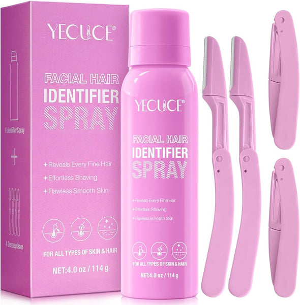 Facial Hair Identifier Spray 114g Hair Identifying Spray with 4Pcs Face Razor for Face Shaving Gentle and Effective Facial Hair Identifier Spray for Dermaplaning Highlights Facial Hair